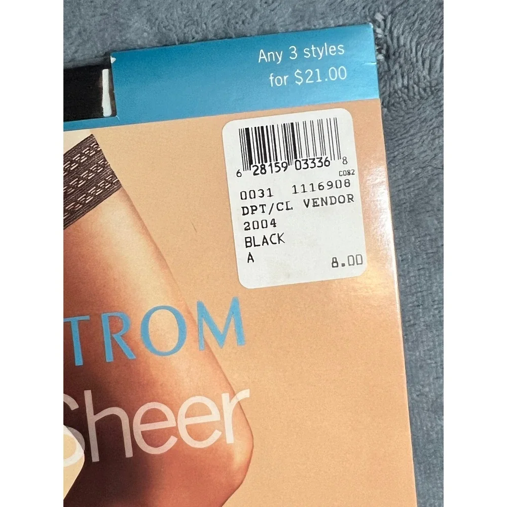 Vintage Nordstrom Sheer Thigh‎ High Stockings Black 20 Denier Size A NOS